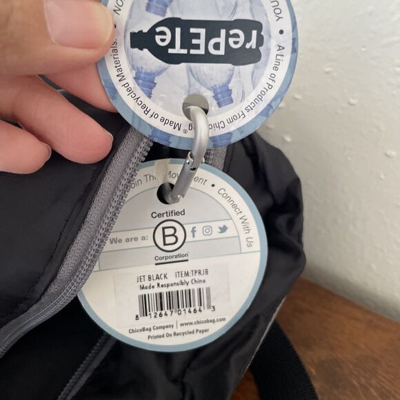 ChicoBag Travel Pack rePETe + Refine Compact Recycled‎ Backpack Packable Black - Picture 10 of 16